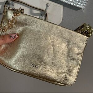 Fossil Gold Wristlet with Chain Accent
